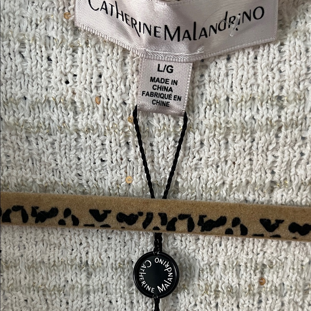 Catherine Malandrino Women's Cream Textured Cardigan with gold inlays nwt - Picture 2 of 6